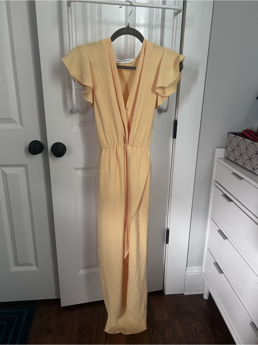 Amanda Uprichard Elegant Yellow Flutter Sleeve Maxi Dress